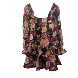 Band of the Free Marguerite Dress Black Floral Long Sleeve Mini Size S NWT